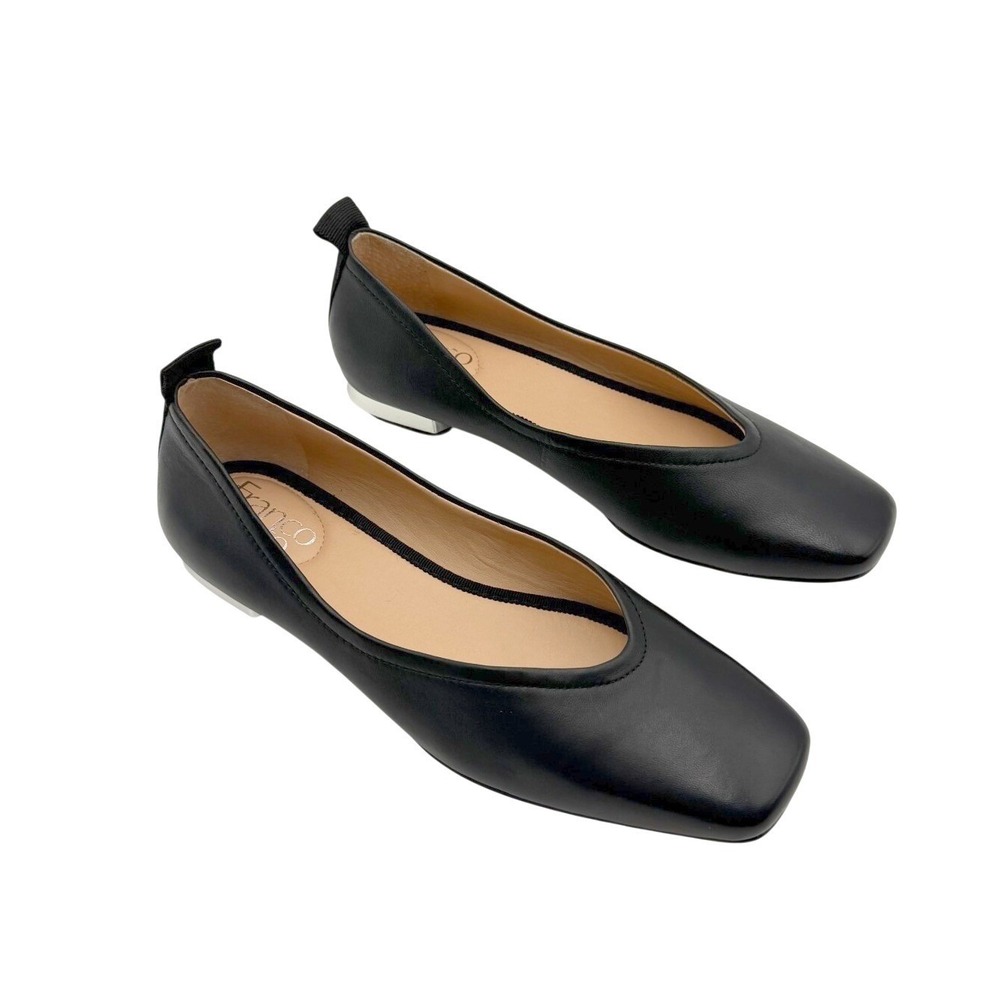 Franco Sarto Ailee Womens 6 Black Leather Square Toe Ballet Flats Quiet Luxury